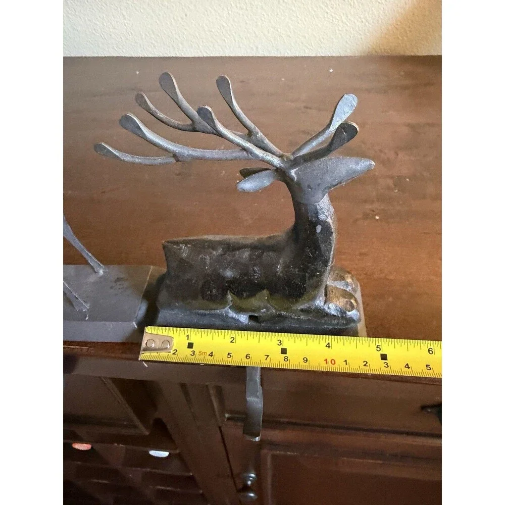 Pier 1 Imports Reindeer Walking Stocking Hanger Wood Wrought Iron Christmas EUC